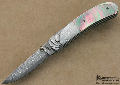 Bill Saindon Custom Knife Blacklip Tahitian Pearl Shell & Damascus Linerlock