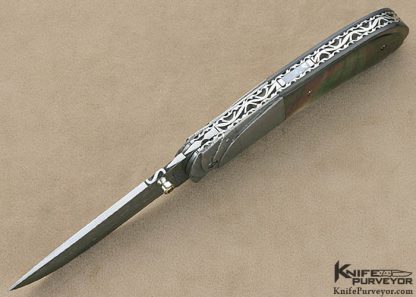 Bill Saindon Custom Knife Blacklip Tahitian Pearl Shell & Damascus Linerlock - Image 4