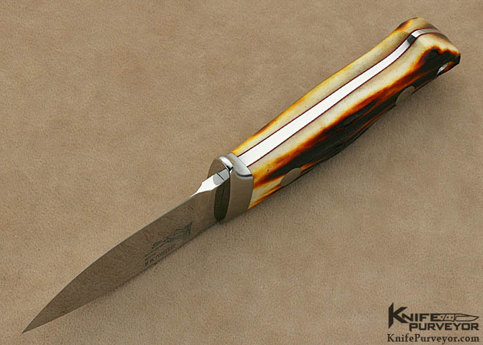Bob Loveless Custom Knife Amber Stag Double Nude Logo Drop Bob Loveless Custom Knife Amber Stag Double Nude Logo Drop