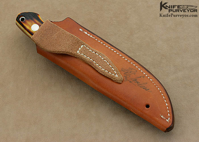 Bob Loveless Custom Knife Amber Stag Double Nude Logo Drop Point Hunter Scaled Down in Size for the Japanese Market - Image 7