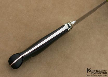Bob Loveless Custom Knife Ron Skaggs Engraved Early Riverside Small Nude Logo Chute with Black Canvas Micarta, Nickel Silver Guard and Aluminum Thong Hole - Image 5