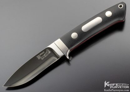 Bob Loveless Custom Knife Double Nude Logo Micarta Drop Point Hunter with Double Escutcheons with Hand Signed Leather Sheath