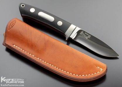 Bob Loveless Custom Knife Double Nude Logo Micarta Drop Point Hunter with Double Escutcheons with Hand Signed Leather Sheath - Image 7