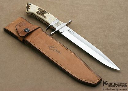 Bob Loveless Custom Knife R.W.L. Marked Double Nude Logo Hidden Pin Stag "Big Bear" Fighter - Image 4