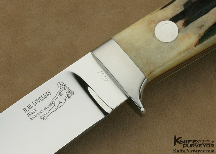 Bob Loveless Custom Knife Double Nude Logo Stag Drop Point Hunter