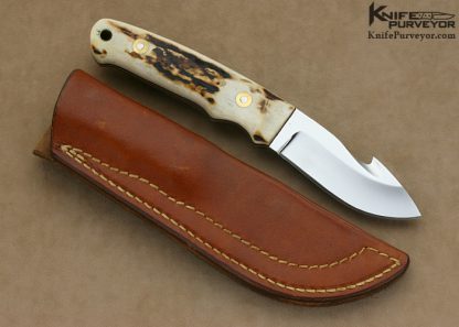 Bob Loveless Custom Knife Early Riverside Stag Improved Handle Gut Hook with Small Football Riverside Logo - Image 3