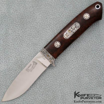 Bob Loveless Custom Knife Double Nude Logo Desert Ironwood Drop Point Hunter Engraved by Dan Wilkerson