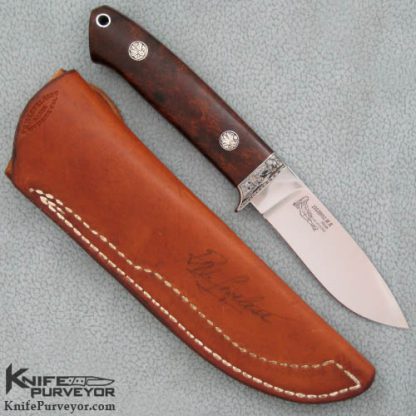 Bob Loveless Custom Knife Double Nude Logo Desert Ironwood Drop Point Hunter Engraved by Dan Wilkerson - Image 3