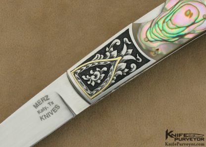 Robert Merz Custom Knife Engraved Abalone Midlock - Image 2