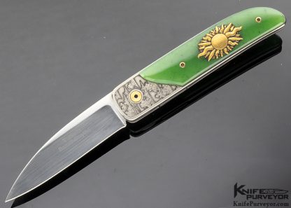 Bob Terzuola Custom Knives Jon Robyn Engraved Barrett Smythe Green Apple Jade & 18 Kt Gold Linerlock