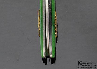 Bob Terzuola Custom Knives Jon Robyn Engraved Barrett Smythe Green Apple Jade & 18 Kt Gold Linerlock - Image 6