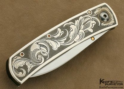 Bob Terzuola Custom Knife Simon Lytton Engraved Sterling Silver Frame with 18 Kt Gold Thumbstud - Image 4