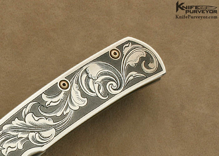 Bob Terzuola Custom Knife Simon Lytton Engraved Sterling Silver Frame with 18 Kt Gold Thumbstud - Image 3