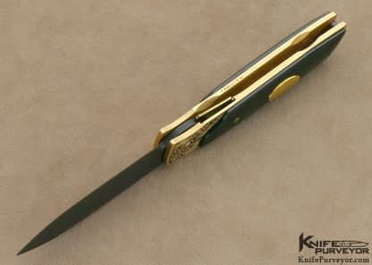 Bob Terzuola Custom Knives Jon Robyn Engraved 18Kt Gold & Black Edwards Jade with Black Ceramic Blade Barrett Smythe Linerlock - Image 6