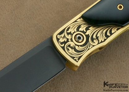 Bob Terzuola Custom Knives Jon Robyn Engraved 18Kt Gold & Black Edwards Jade with Black Ceramic Blade Barrett Smythe Linerlock - Image 2
