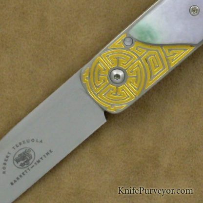 Bob Terzuola Cuatom Knife Nephrite Jade Linerlock Engraved by Jon Robyn - Image 2