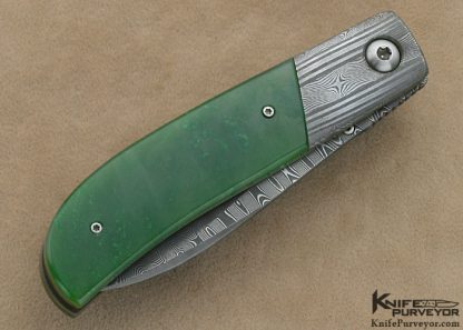 Bob Terzuola Custom Knife Jade & Damascus Linerlock - Image 3