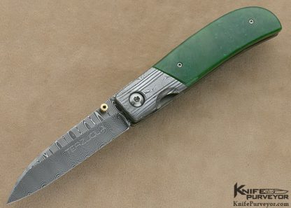 Bob Terzuola Custom Knife Jade & Damascus Linerlock