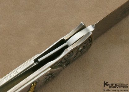 Bob Terzuola Custom Knives Ron Skaggs Engraved Sterling Silver Barrett Smythe Linerlock with Sculpted Built Up 24Kt Gold 13530