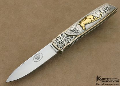 Bob Terzuola Custom Knives Ron Skaggs Engraved Sterling Silver Barrett Smythe Linerlock with Sculpted Built Up 24Kt Gold 13530