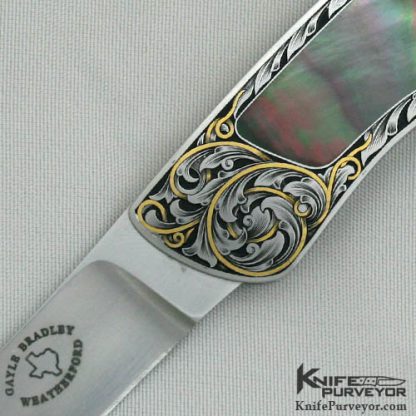 Gayle Bradley Custom Knife Ray Cover Jr. Engraved Black Lip Pearl Interframe Lock Back - Image 2