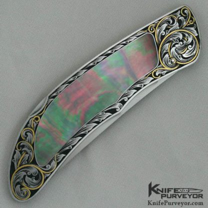 Gayle Bradley Custom Knife Ray Cover Jr. Engraved Black Lip Pearl Interframe Lock Back - Image 3