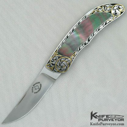 Gayle Bradley Custom Knife Ray Cover Jr. Engraved Black Lip Pearl Interframe Lock Back