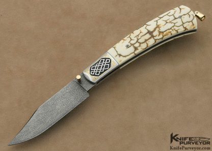 Bailey Bradshaw Custom Knife Sole Authorship Engraved Damascus Folding Bowie with 24Kt Gold Inlays