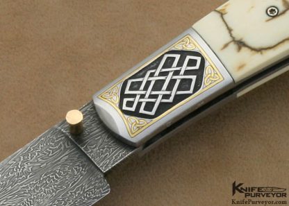 Bailey Bradshaw Custom Knife Sole Authorship Engraved Damascus Folding Bowie with 24Kt Gold Inlays - Image 2