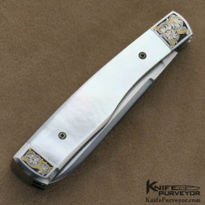 Bailey Bradshaw Custom Knives 2 Bladed Mother of Pearl Gunstock Engraved by Ron Nott - Image 3