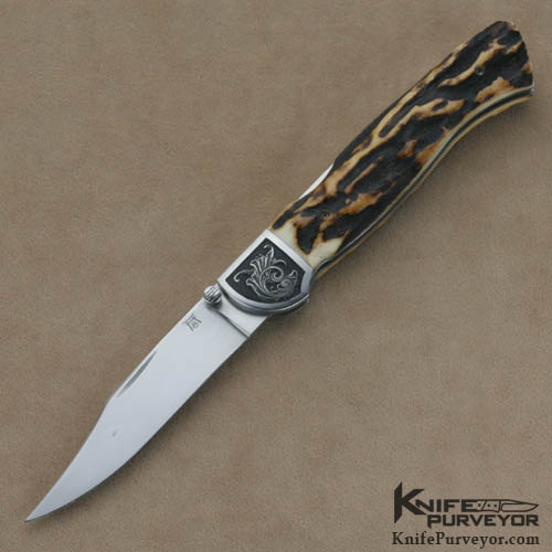 Bailey Bradshaw Custom Knives Sole Authorship Engraved Stag Front Lock