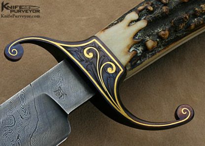 Bailey Bradshaw Custom Knives Sole Authorship Damascus & Engraved Stag Jaeger Sword - Image 2