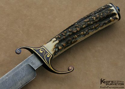 Bailey Bradshaw Custom Knives Sole Authorship Damascus & Engraved Stag Jaeger Sword - Image 3