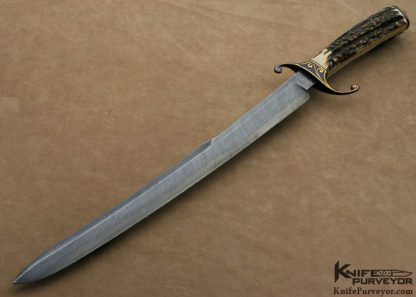 Bailey Bradshaw Custom Knives Sole Authorship Damascus & Engraved Stag Jaeger Sword