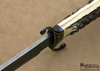 Bailey Bradshaw Custom Knives Sole Authorship Damascus & Engraved Stag Jaeger Sword - Image 6
