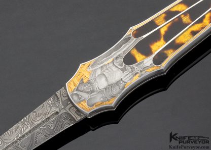 Warren Osborne Custom Knife Amber Interframe Lockback Dagger Engraved by Master Engraver Brian Hochstrat - Image 2