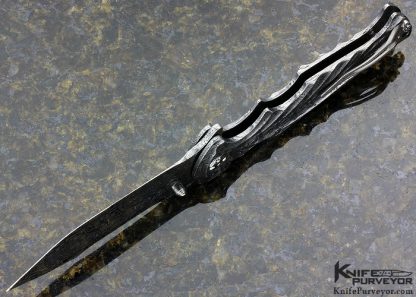 Brian Tighe Breaker Custom Knife Full Fluted Damascus Button Lock Flipper - Image 5