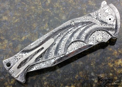 Brian Tighe Breaker Custom Knife Full Fluted Damascus Button Lock Flipper - Image 3