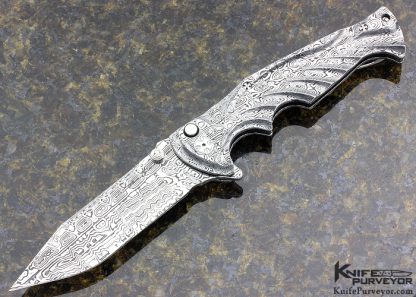 Brian Tighe Breaker Custom Knife Full Fluted Damascus Button Lock Flipper