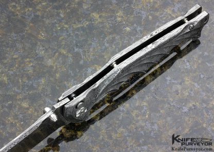 Brian Tighe Breaker Custom Knife Full Fluted Damascus Button Lock Flipper - Image 4