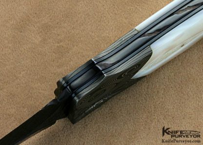 David Broadwell Custom Knives Carved Mother of Pearl & Carved Damascus Back Lock Folder - Image 6