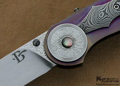 David Broadwell Custom Knives Damascus & Anodized Titanium D B Lock - Image 2