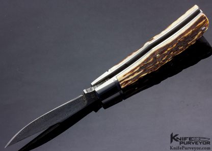 Bruce Bump Custom Knife Sole Authorship Feather Pattern Damascus Slip Joint - Image 7