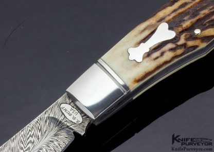 Bruce Bump Custom Knife Sole Authorship Feather Pattern Damascus Slip Joint - Image 2