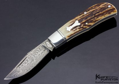Bruce Bump Custom Knife Sole Authorship Feather Pattern Damascus Slip Joint