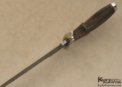 Bruce Bump Custom Knife Winding Feather Damascus With Checkered Black Walnut "Peace Keeper" Fighter - Image 6
