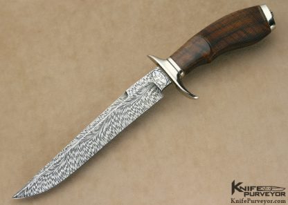 Bruce Bump Custom Knife Winding Feather Damascus With Checkered Black Walnut "Peace Keeper" Fighter