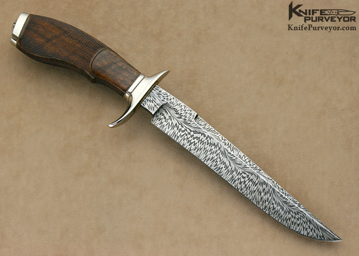 Bruce Bump Custom Knife Winding Feather Damascus With Checkered Black Walnut "Peace Keeper" Fighter - Image 3