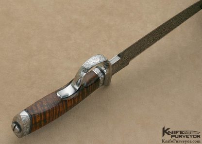 Bruce Bump Custom Knife Sole Authorship Damascus & Koa Ring Guard Fighter Engraved by Jere Davidson - Image 7