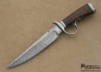 Bruce Bump Custom Knife Sole Authorship Damascus & Koa Ring Guard Fighter Engraved by Jere Davidson